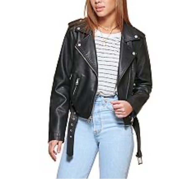 Levi's Jackets & Blazers - LEVI’S Moto Jacket, Belted, Faux Leather Black Motorcycle Jacket M NEW